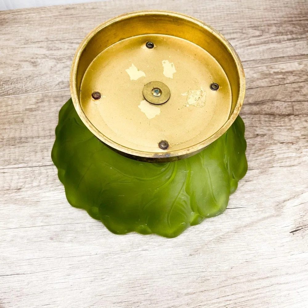 Vintage Frosted Green Glass Centerpiece Bowl:‎ Midcentury Modern Serving Platter
